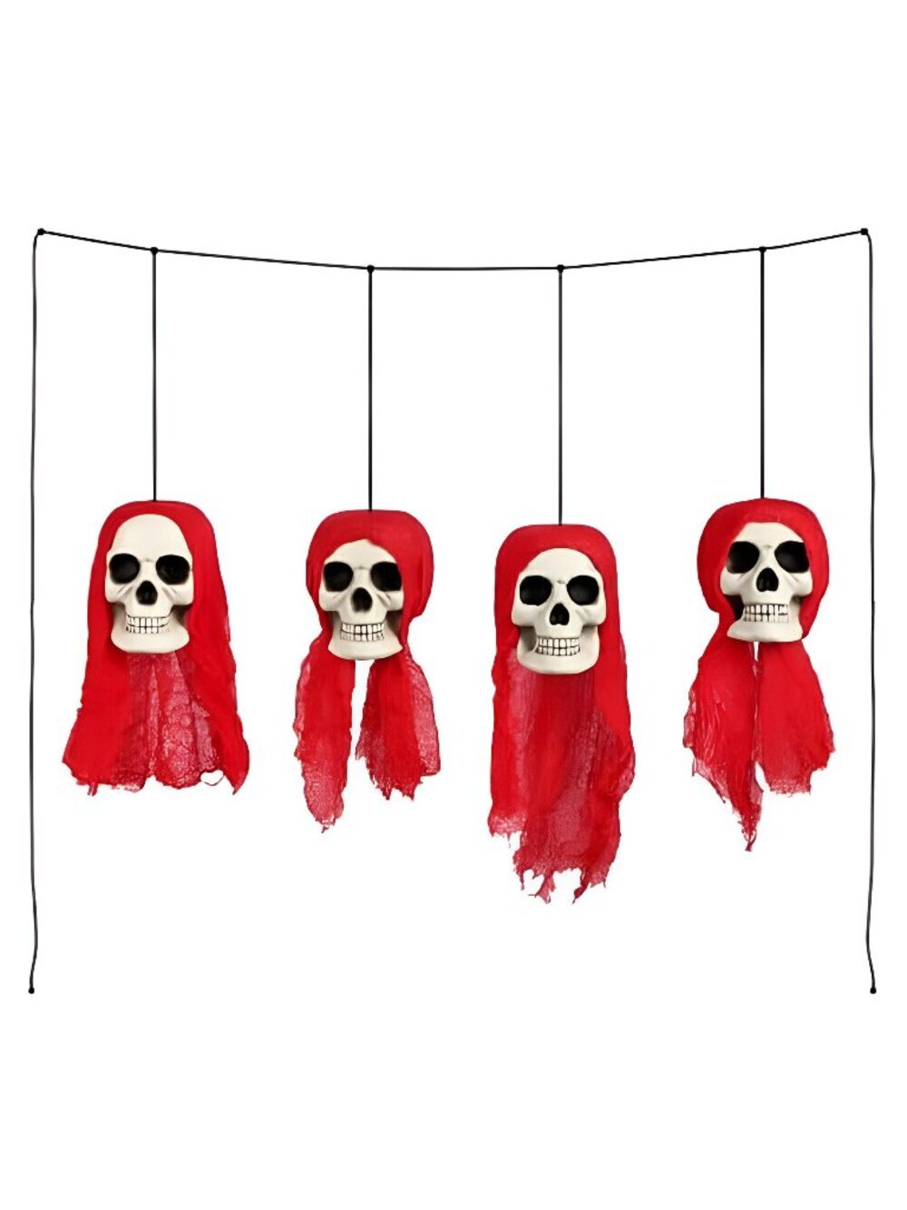 4 Piece Hanging Skull Heads Halloween Decorations on String, Large